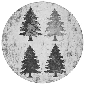 HomeRoots 8' Gray and Silver Round Trees Rug - Stylish, Washable, Durable, Perfect for Indoor & Outdoor Use! 621264