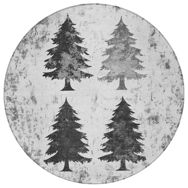 HomeRoots 8' Gray and Silver Round Trees Rug - Stylish, Washable, Durable, Perfect for Indoor & Outdoor Use! 621264