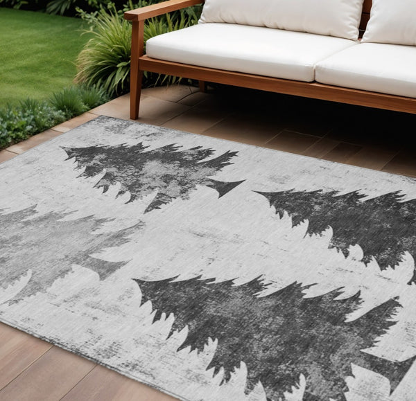 HomeRoots 9' Indoor Outdoor Area Rug with Gray & Silver Trees Design - Machine Washable, Durable & Stylish! 621266