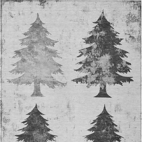 HomeRoots 10' Gray and Silver Trees Washable Area Rug – Durable Indoor/Outdoor Design for High-Traffic Spaces 621267