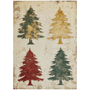 HomeRoots 5' X 8' Washable Ivory Gold Burgundy Trees Rug - Elegant Indoor/Outdoor Area Rug for High Traffic Use 621269