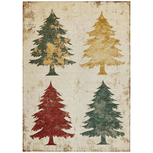 HomeRoots 5' X 8' Washable Ivory Gold Burgundy Trees Rug - Elegant Indoor/Outdoor Area Rug for High Traffic Use 621269