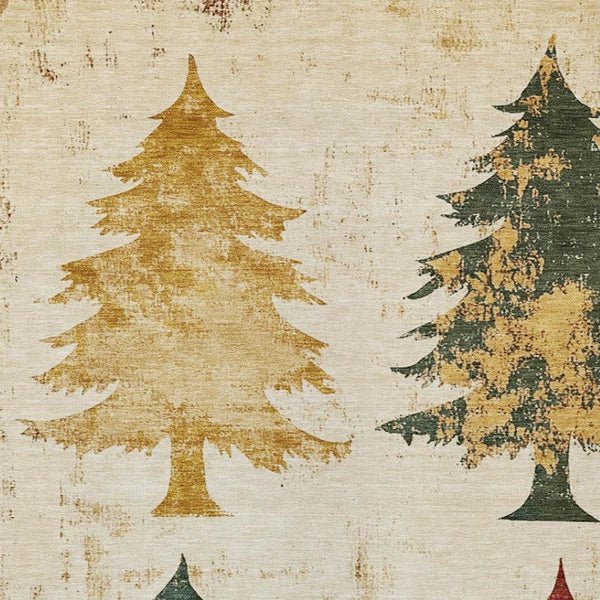HomeRoots 5' X 8' Washable Ivory Gold Burgundy Trees Rug - Elegant Indoor/Outdoor Area Rug for High Traffic Use 621269