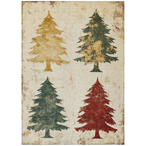 HomeRoots 5' X 8' Washable Ivory Gold Burgundy Trees Rug - Elegant Indoor/Outdoor Area Rug for High Traffic Use 621269