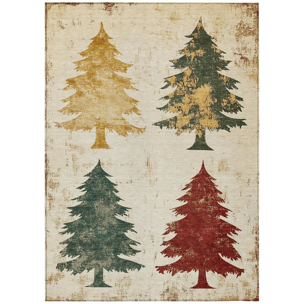 HomeRoots 5' X 8' Washable Ivory Gold Burgundy Trees Rug - Elegant Indoor/Outdoor Area Rug for High Traffic Use 621269
