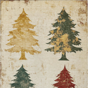 HomeRoots 5' X 8' Washable Ivory Gold Burgundy Trees Rug - Elegant Indoor/Outdoor Area Rug for High Traffic Use 621269