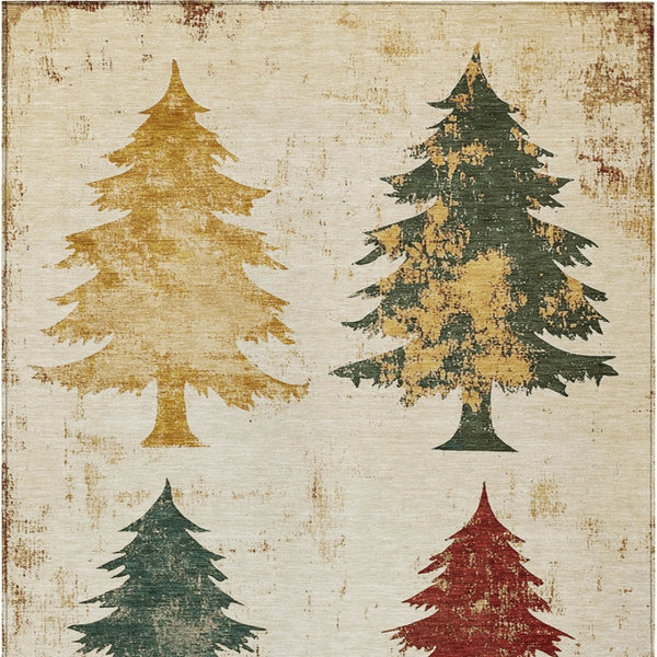 HomeRoots 5' X 8' Washable Ivory Gold Burgundy Trees Rug - Elegant Indoor/Outdoor Area Rug for High Traffic Use 621269