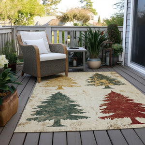 HomeRoots 5' X 8' Washable Ivory Gold Burgundy Trees Rug - Elegant Indoor/Outdoor Area Rug for High Traffic Use 621269