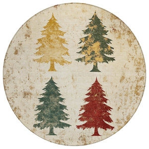 HomeRoots 8' Ivory Gold and Burgundy Round Trees Area Rug - Washable, Durable, Perfect for Indoor/Outdoor Use! 621270