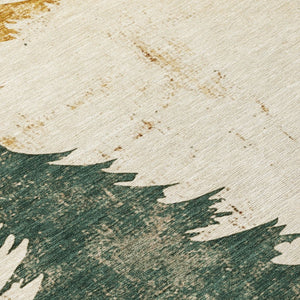 HomeRoots 8' Ivory Gold and Burgundy Round Trees Area Rug - Washable, Durable, Perfect for Indoor/Outdoor Use! 621270