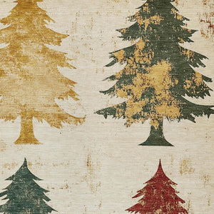 HomeRoots 8' X 10' Elegant Ivory Gold & Burgundy Trees Washable Area Rug for Indoor & Outdoor Spaces 621271