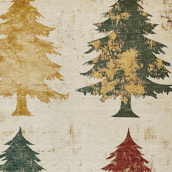 HomeRoots 8' X 10' Elegant Ivory Gold & Burgundy Trees Washable Area Rug for Indoor & Outdoor Spaces 621271