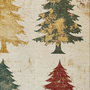 HomeRoots 10' Elegant Ivory Gold and Burgundy Trees Washable Area Rug - Indoor/Outdoor, Durable, Pet-Friendly 621273