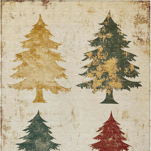 HomeRoots 10' Elegant Ivory Gold and Burgundy Trees Washable Area Rug - Indoor/Outdoor, Durable, Pet-Friendly 621273