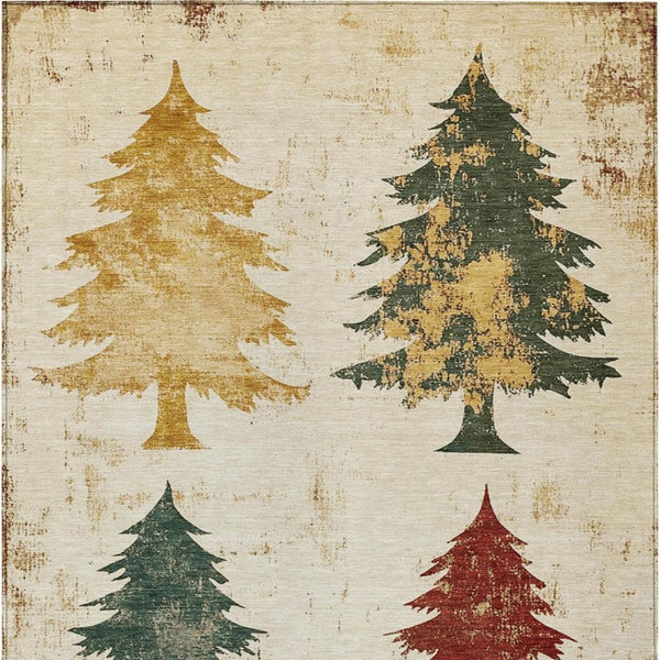 HomeRoots 10' Elegant Ivory Gold and Burgundy Trees Washable Area Rug - Indoor/Outdoor, Durable, Pet-Friendly 621273