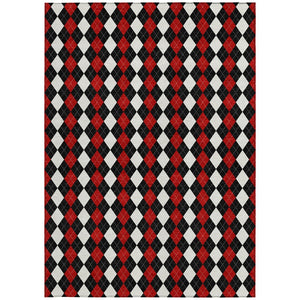 HomeRoots 8' X 10' Argyle Area Rug - Durable Black, Red & White Design for Indoor/Outdoor High-Traffic Spaces 621283