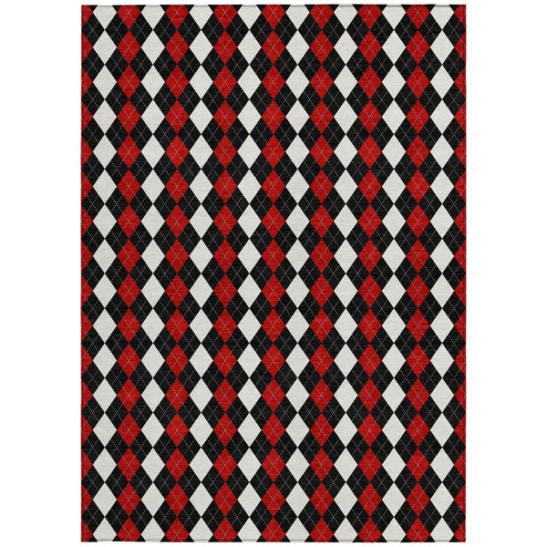 HomeRoots 8' X 10' Argyle Area Rug - Durable Black, Red & White Design for Indoor/Outdoor High-Traffic Spaces 621283