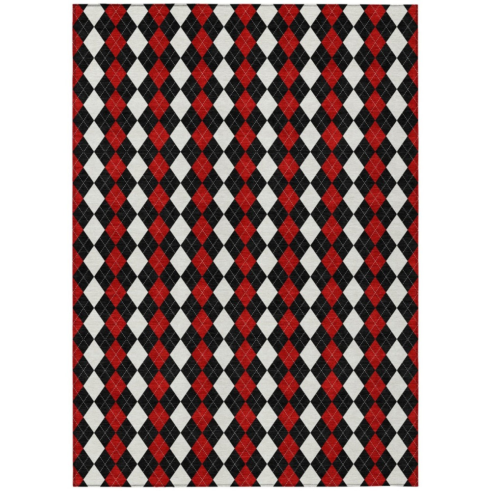 HomeRoots 8' X 10' Argyle Area Rug - Durable Black, Red & White Design for Indoor/Outdoor High-Traffic Spaces 621283
