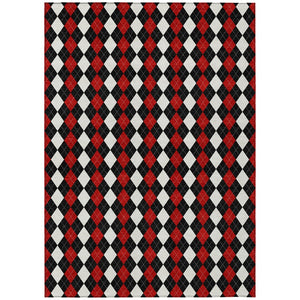 HomeRoots 8' X 10' Argyle Area Rug - Durable Black, Red & White Design for Indoor/Outdoor High-Traffic Spaces 621283