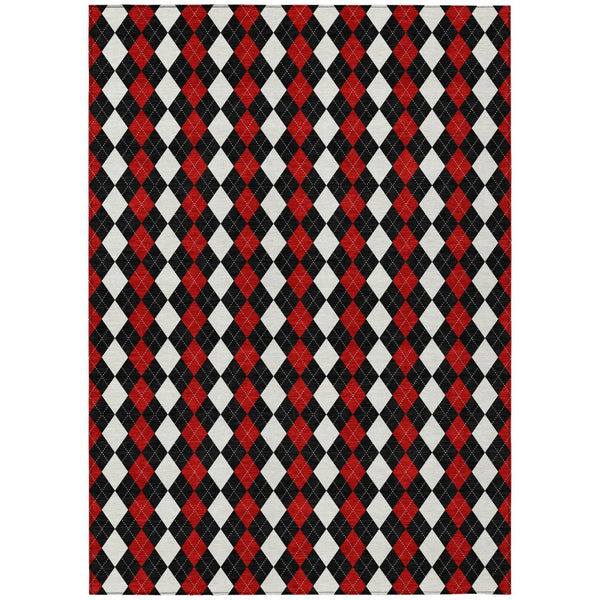 HomeRoots 8' X 10' Argyle Area Rug - Durable Black, Red & White Design for Indoor/Outdoor High-Traffic Spaces 621283