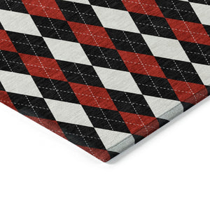 HomeRoots 8' X 10' Argyle Area Rug - Durable Black, Red & White Design for Indoor/Outdoor High-Traffic Spaces 621283