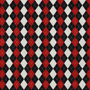 HomeRoots 8' X 10' Argyle Area Rug - Durable Black, Red & White Design for Indoor/Outdoor High-Traffic Spaces 621283