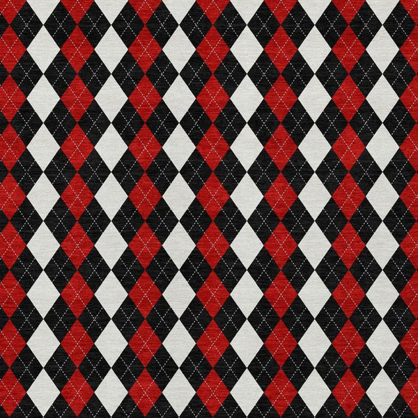 HomeRoots 8' X 10' Argyle Area Rug - Durable Black, Red & White Design for Indoor/Outdoor High-Traffic Spaces 621283