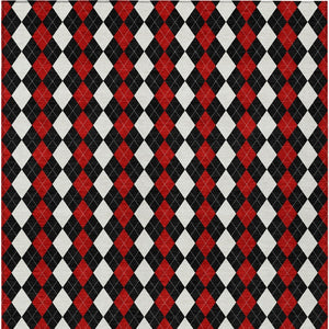 HomeRoots 9' X 12' Washable Argyle Area Rug in Black, Red & White - Durable, Stylish for Indoor/Outdoor Use 621284