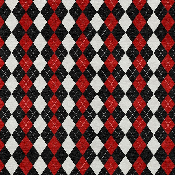 HomeRoots 10' Black Red and White Argyle Washable Area Rug - Durable Indoor/Outdoor Design for Easy Care 621285