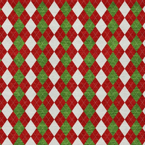 HomeRoots 5' X 8' Argyle Area Rug - Red, White & Green Indoor/Outdoor Design, Stain-Resistant, Machine Washable 621293