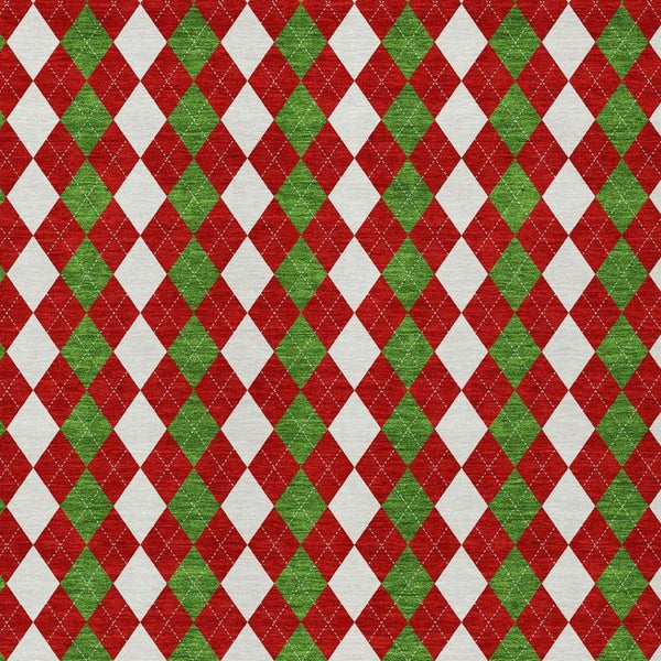 HomeRoots 5' X 8' Argyle Area Rug - Red, White & Green Indoor/Outdoor Design, Stain-Resistant, Machine Washable 621293