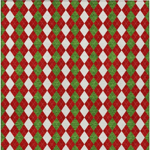 HomeRoots 8' X 10' Argyle Rug in Bold Red, White & Green - Durable, Washable for Indoor & Outdoor Use! 621295