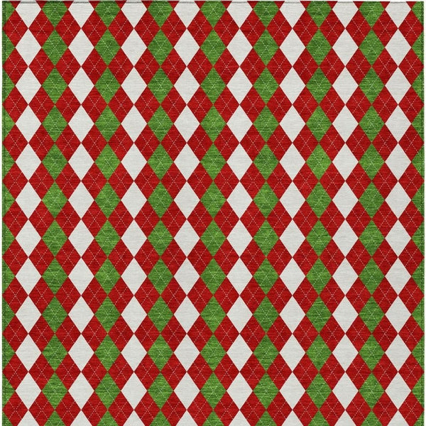 HomeRoots 8' X 10' Argyle Rug in Bold Red, White & Green - Durable, Washable for Indoor & Outdoor Use! 621295