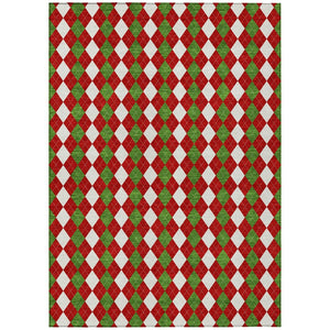 HomeRoots 8' X 10' Argyle Rug in Bold Red, White & Green - Durable, Washable for Indoor & Outdoor Use! 621295