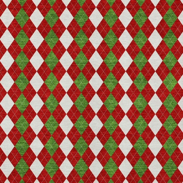 HomeRoots 8' X 10' Argyle Rug in Bold Red, White & Green - Durable, Washable for Indoor & Outdoor Use! 621295