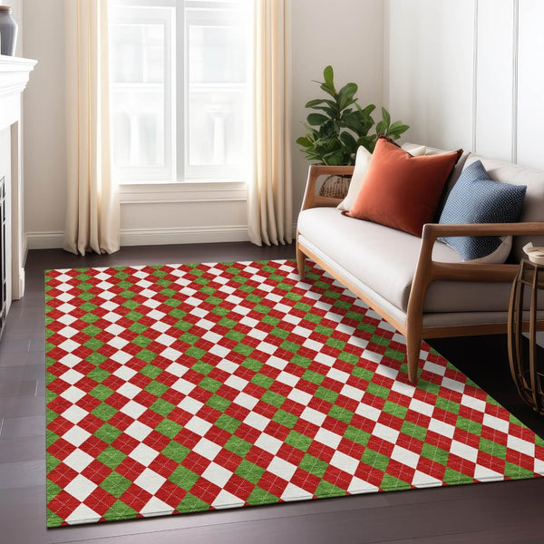 HomeRoots 9' X 12' Argyle Indoor Outdoor Area Rug - Durable, Washable, Colorful Accent for High-Traffic Spaces 621296