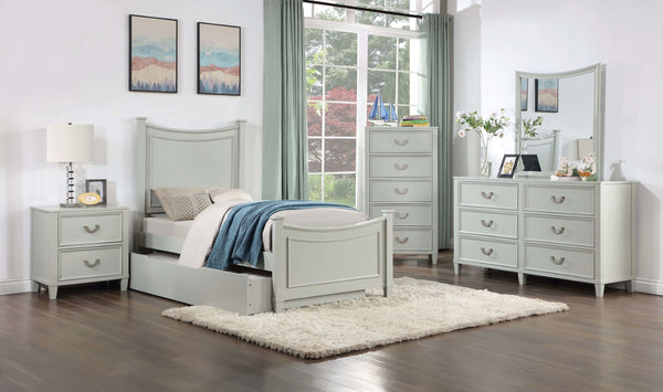 English Elm Transitional Nightstand with Dovetail Drawers and Chrome Pulls — Solid Wood Molding Accent, Smooth Glides Gray 22 L x 22 W x 20 H B2741P406256