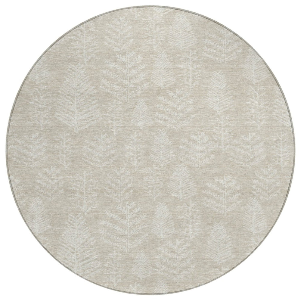 HomeRoots 8' Beige and Ivory Round Area Rug – Durable, Washable Design for Indoor and Outdoor Spaces, Soft & Stylish 621300