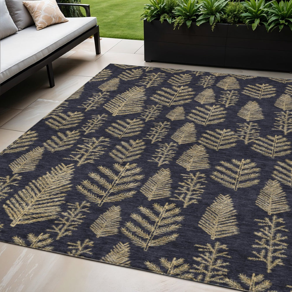 HomeRoots 5' Black and Gold Trees Washable Area Rug - Stylish Indoor/Outdoor Decor for High-Traffic Spaces 621305