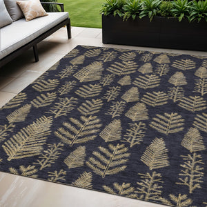 HomeRoots 5' Black and Gold Trees Washable Area Rug - Stylish Indoor/Outdoor Decor for High-Traffic Spaces 621305