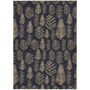 HomeRoots 5' Black and Gold Trees Washable Area Rug - Stylish Indoor/Outdoor Decor for High-Traffic Spaces 621305