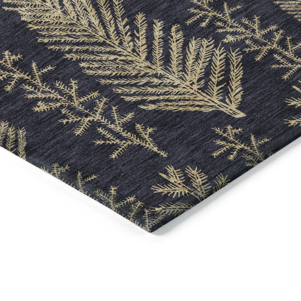 HomeRoots 5' Black and Gold Trees Washable Area Rug - Stylish Indoor/Outdoor Decor for High-Traffic Spaces 621305