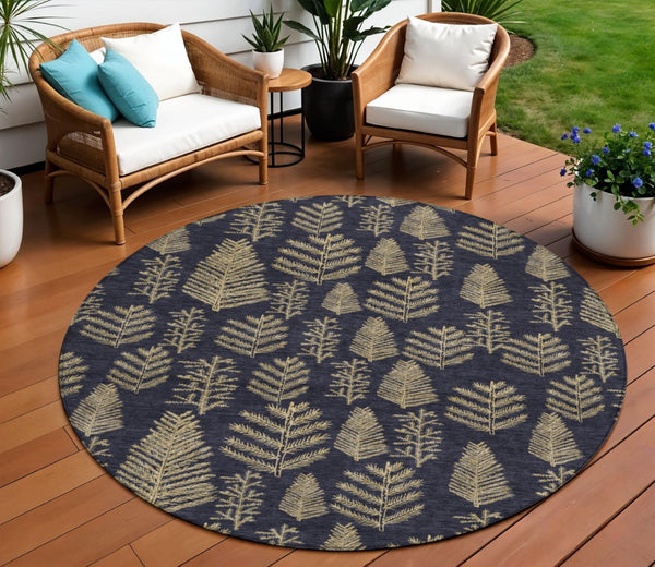 HomeRoots 8' Black and Gold Round Rug - Stylish, Washable, Durable Indoor/Outdoor Area Rug for Modern Spaces 621306