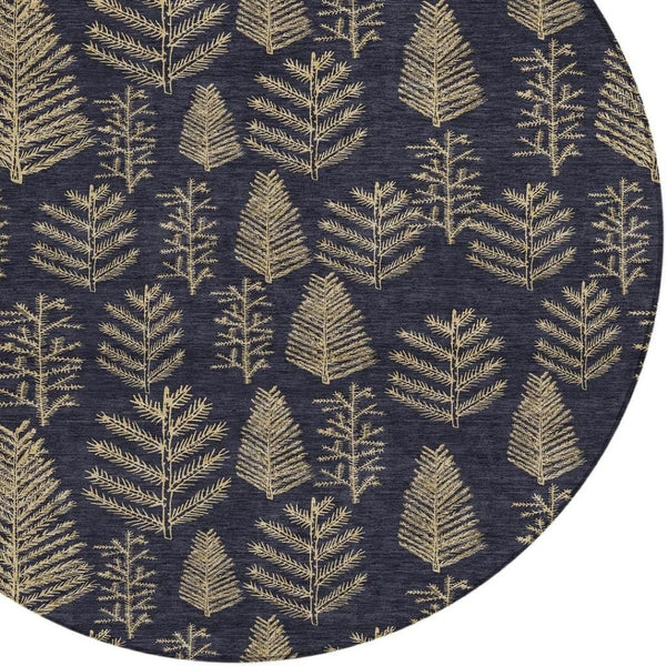 HomeRoots 8' Black and Gold Round Rug - Stylish, Washable, Durable Indoor/Outdoor Area Rug for Modern Spaces 621306