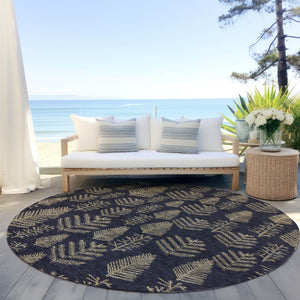 HomeRoots 8' Black and Gold Round Rug - Stylish, Washable, Durable Indoor/Outdoor Area Rug for Modern Spaces 621306