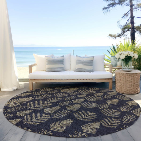 HomeRoots 8' Black and Gold Round Rug - Stylish, Washable, Durable Indoor/Outdoor Area Rug for Modern Spaces 621306