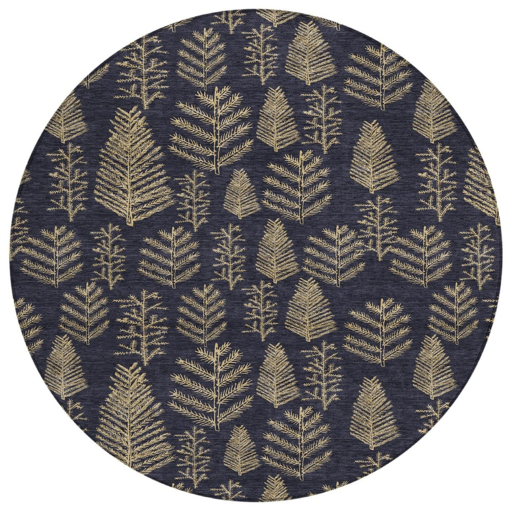 HomeRoots 8' Black and Gold Round Rug - Stylish, Washable, Durable Indoor/Outdoor Area Rug for Modern Spaces 621306