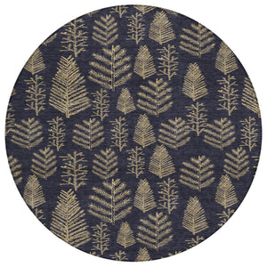HomeRoots 8' Black and Gold Round Rug - Stylish, Washable, Durable Indoor/Outdoor Area Rug for Modern Spaces 621306