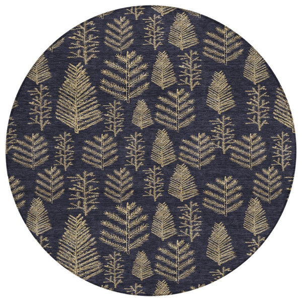 HomeRoots 8' Black and Gold Round Rug - Stylish, Washable, Durable Indoor/Outdoor Area Rug for Modern Spaces 621306