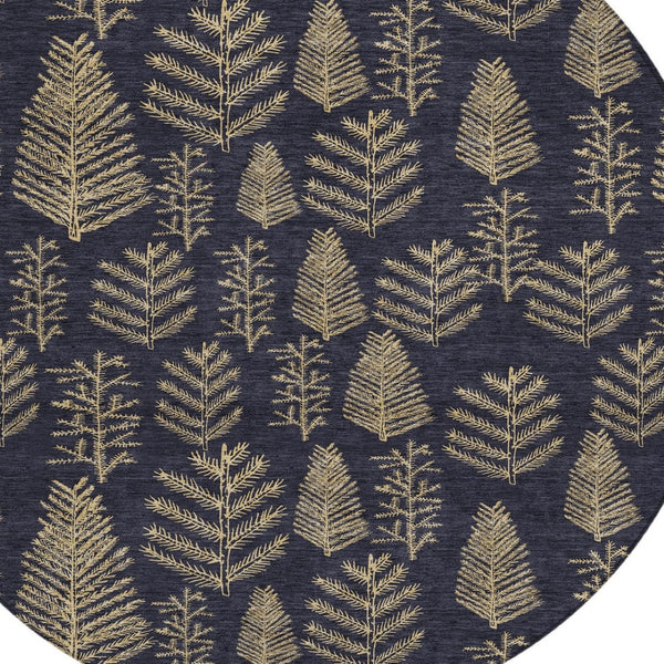 HomeRoots 8' Black and Gold Round Rug - Stylish, Washable, Durable Indoor/Outdoor Area Rug for Modern Spaces 621306